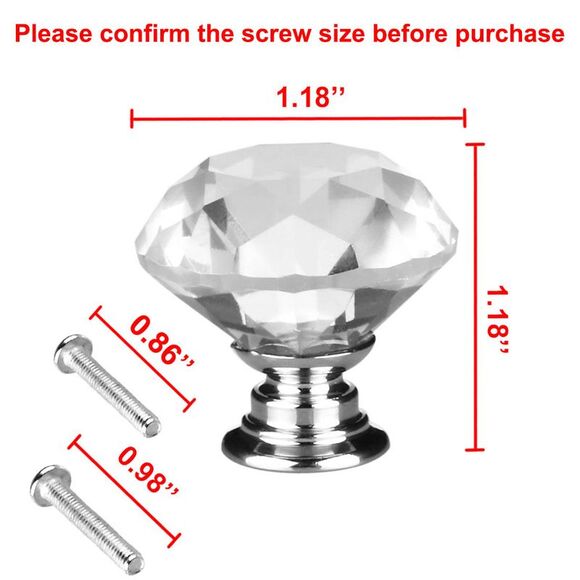 Diamond Shape 1.18" Cabinet Drawer Knob Pull Handle with Screw 10pcs Clear - Picture 2 of 6
